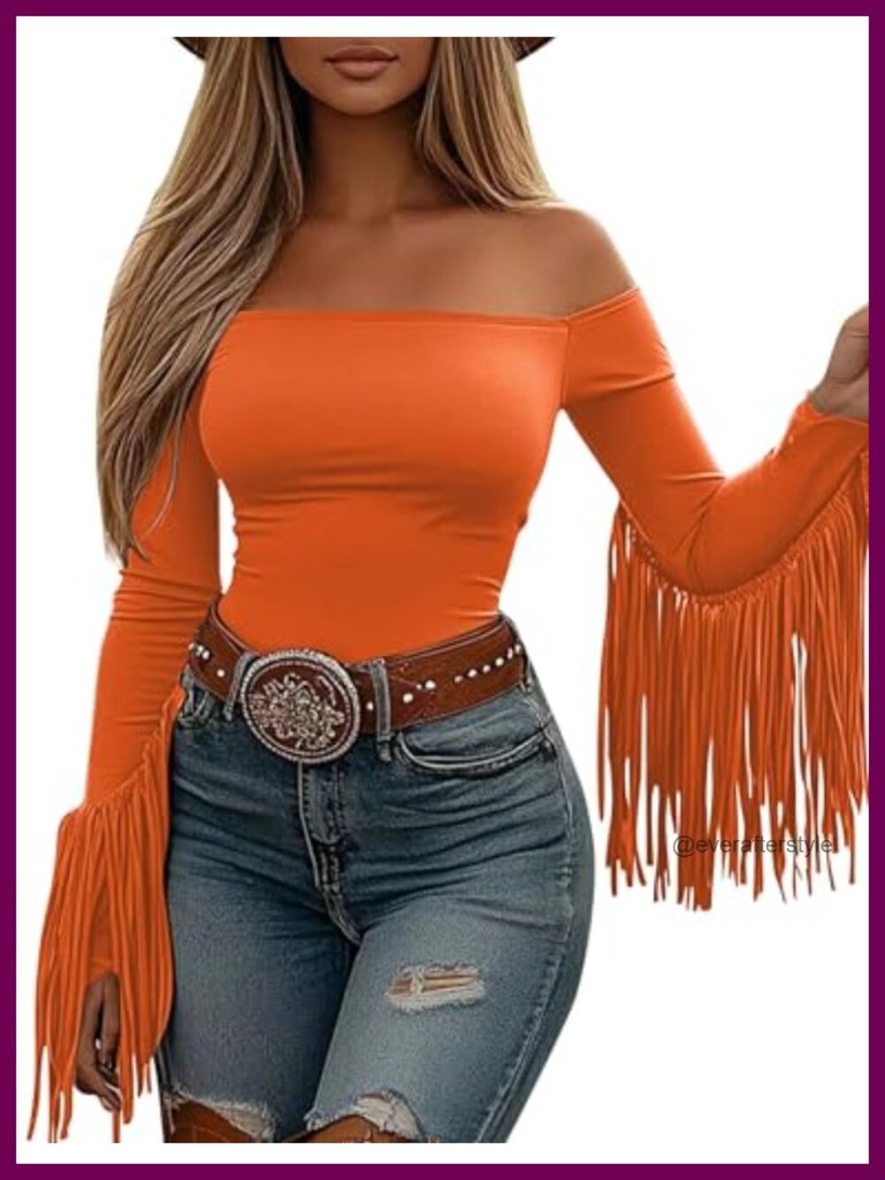 Western Cowgirl Fringe Off Shoulder Long Sleeve Crop Top Blouse